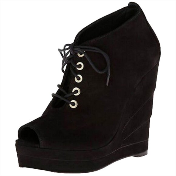 Diane Von Furstenberg Payton Suede Peep Toe Wedge Ankle Bootie